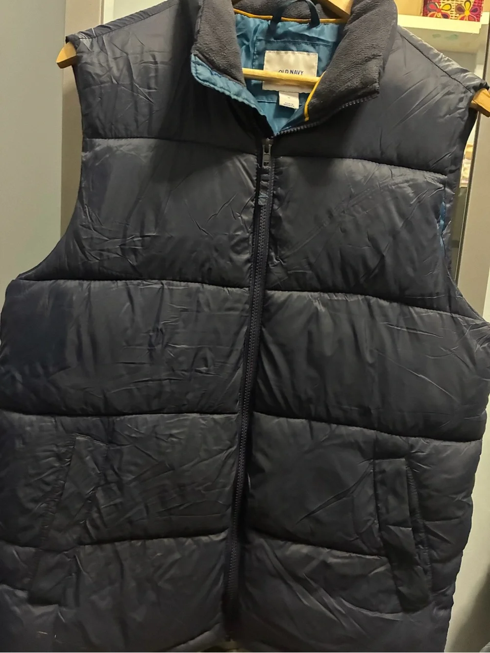 Old Navy Boys' Dark Navy Puffer Vest with Light Blue Lining